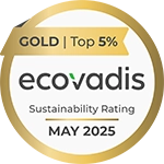 Logo „EcoVadis GOLD Top 5% Sustainability Rating May 2025“ von EcoVadis.
